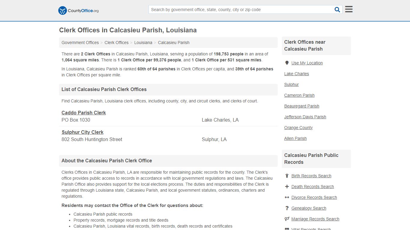 Clerk Offices - Calcasieu Parish, LA (County & Court Records)